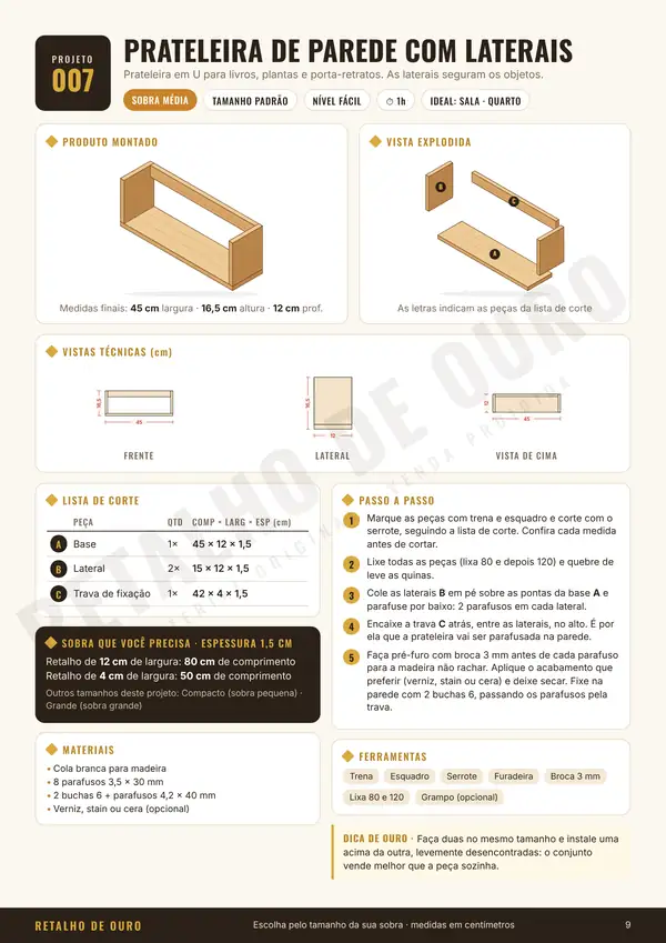Projeto prateleira de parede com laterais